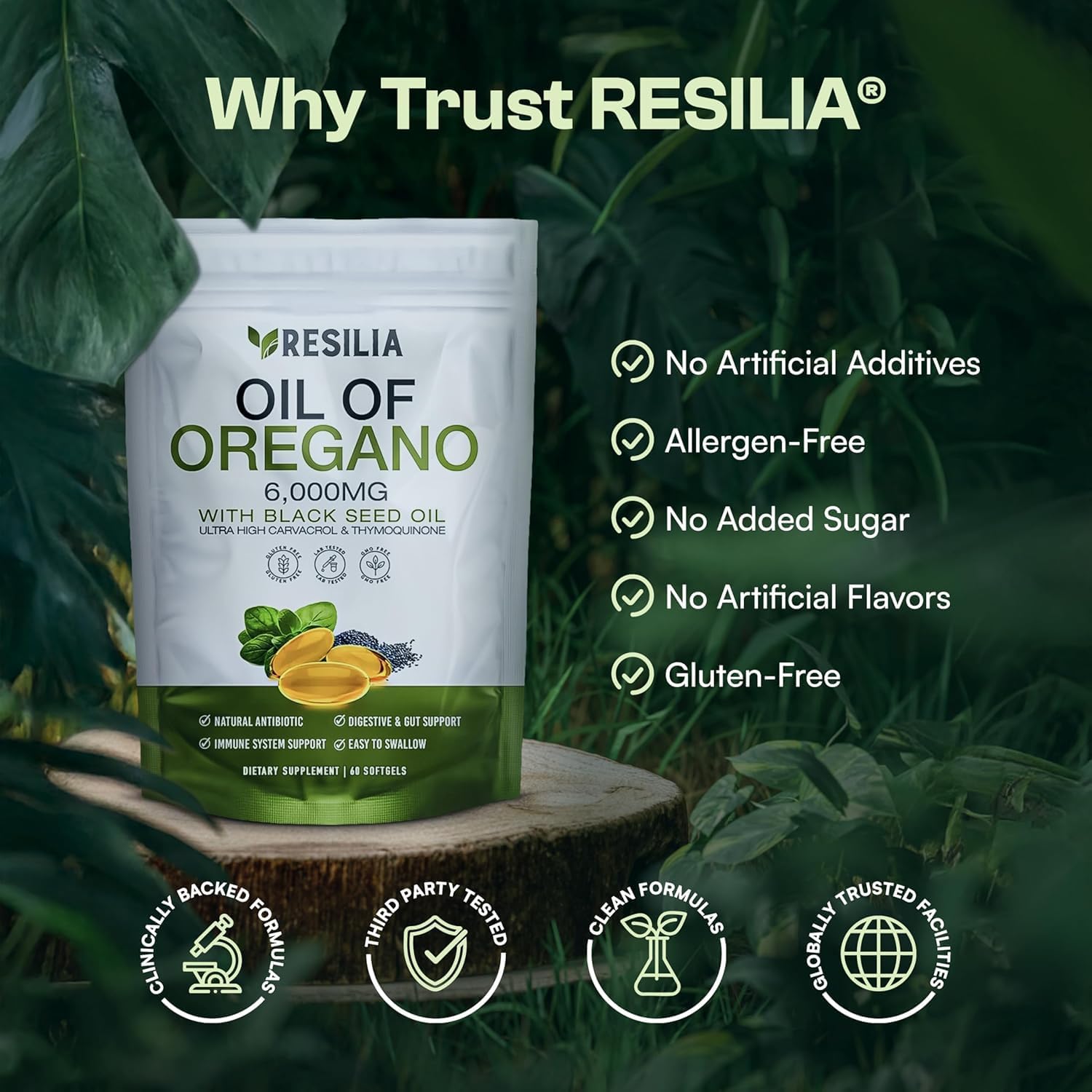 Resilia Oil Of Oregano Softgels - Pack of 2 - 60 Capsules 6000Mg - Clearance Sale