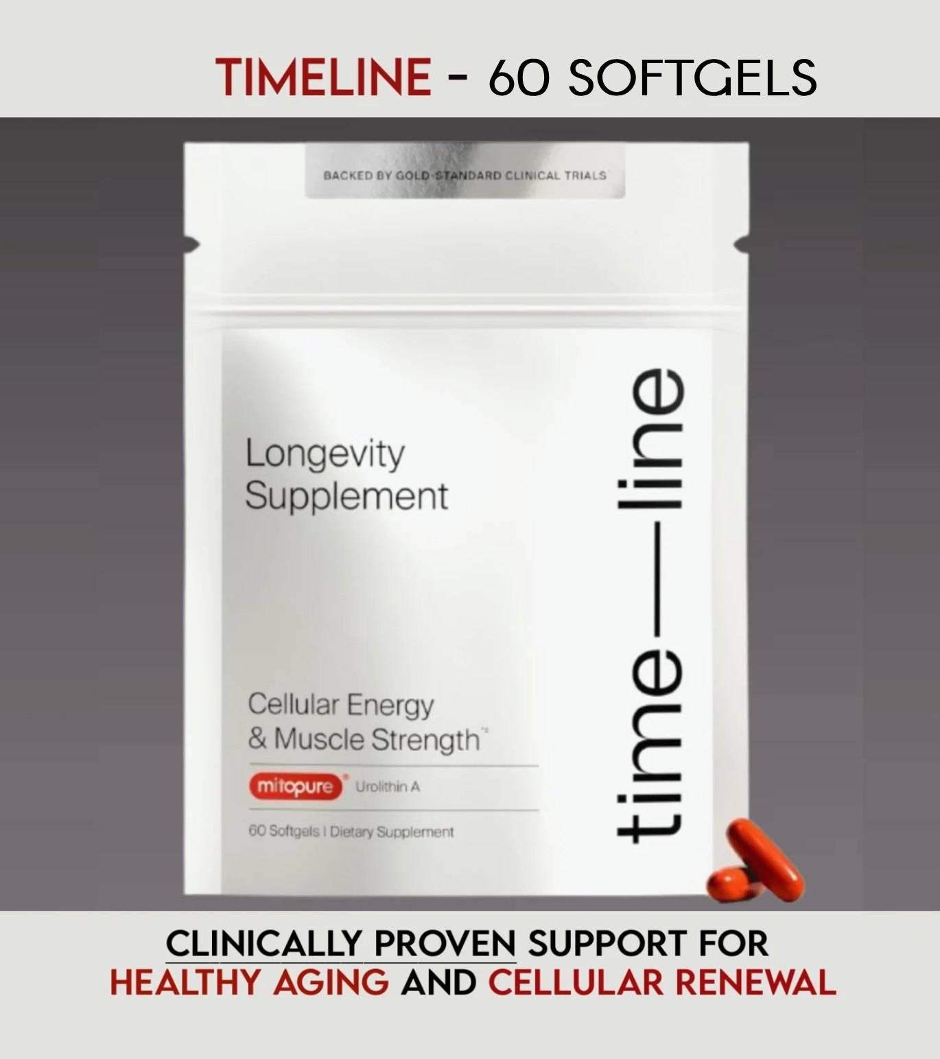 Timeline Mitopure Urolithin A Longevity Supplement 60 Count Softgels - Clearance Sale