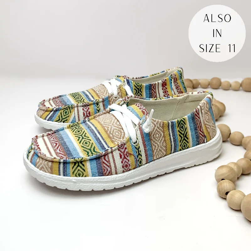 Bright Colors Very G | Have To Run Slip On Tribal Print Loafers with Laces in Cream Multi Bright Colors Very G | Have To Run Slip On Tribal Print Loafers with Laces in Cream Multi