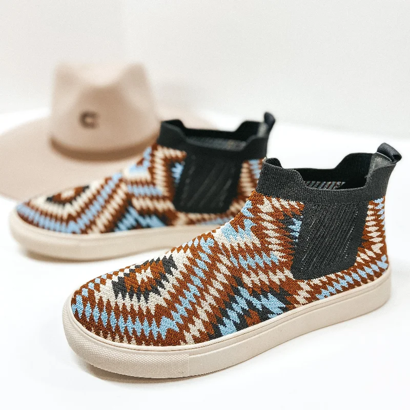 Elegant Series Very G | New Paths Knit Slip On High Top Sneakers in Tan and Grey