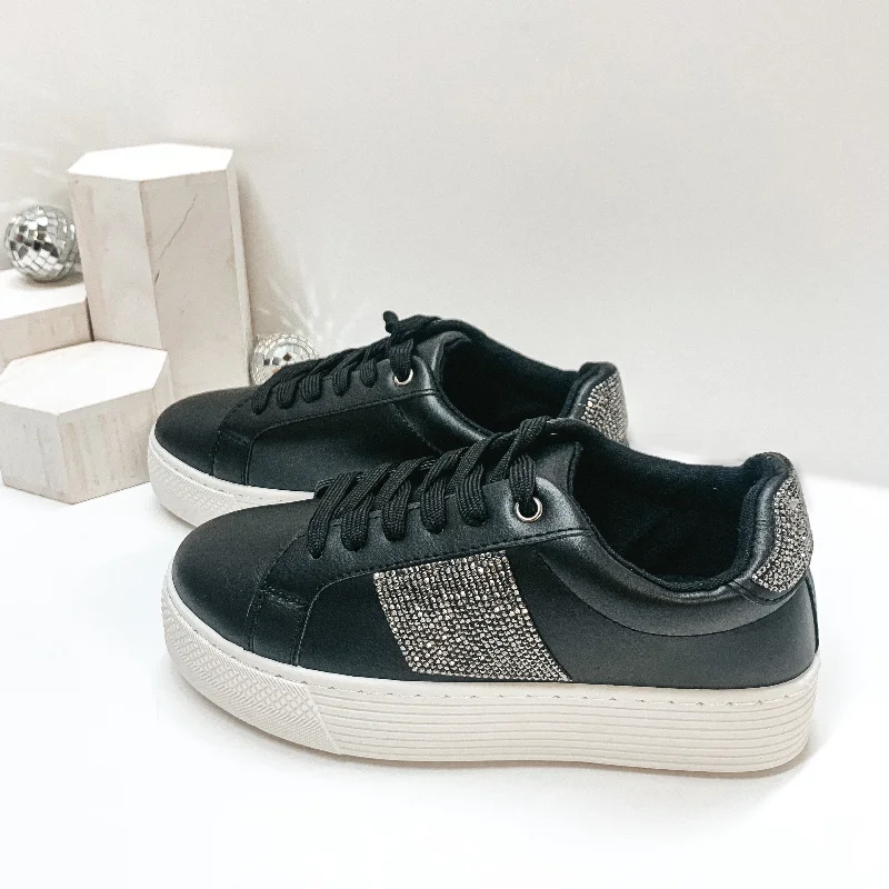 Versatile Items Shining Chic Lace Up Crystal Embellished Platform Sneakers in Black