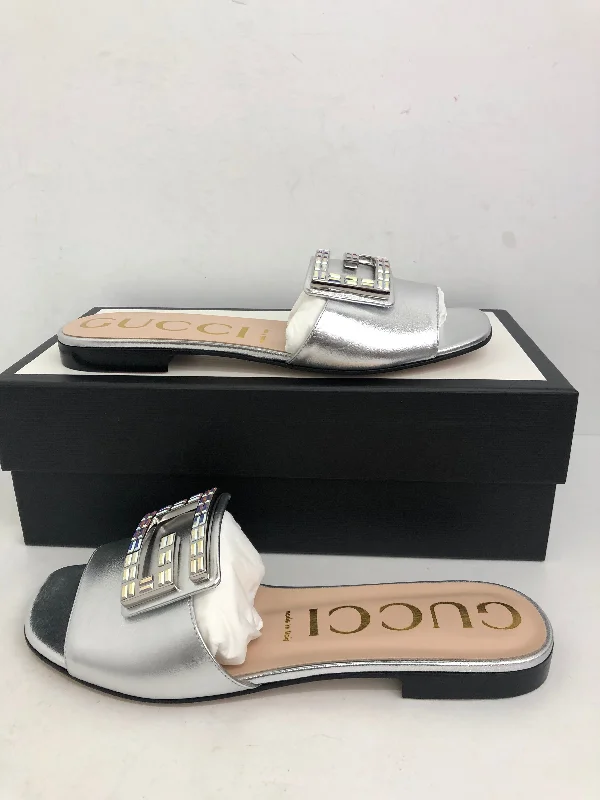 Personal Design Gucci Women's Argento Nappa Silk Silver Mules Size 35-40