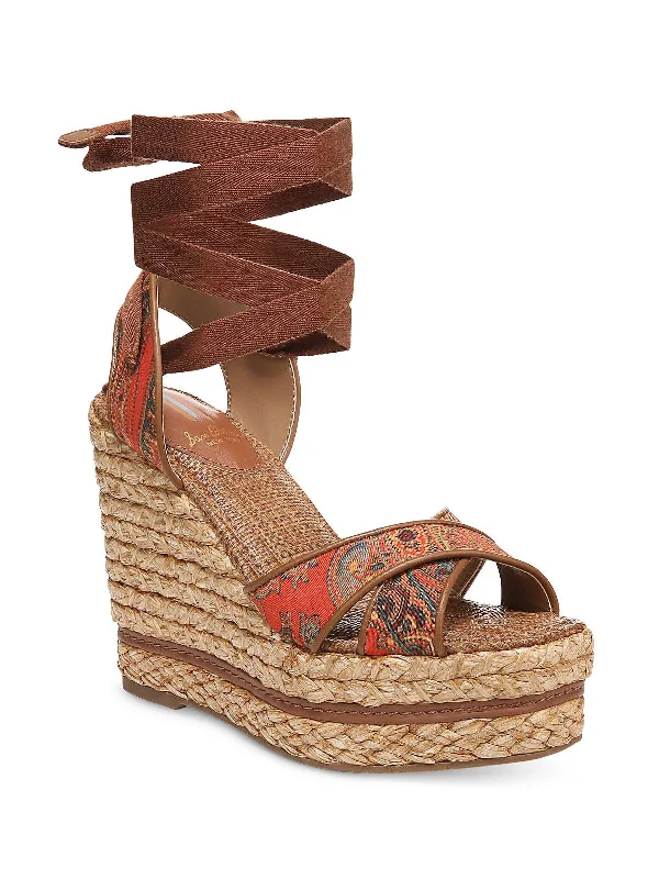 Goddess Style Vaughn Womens Paisley Raffia Wedge Sandals