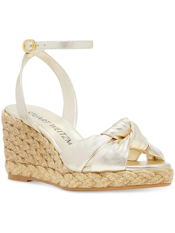 Minimal Style Playa Womens Leather Knot-Front Wedge Sandals