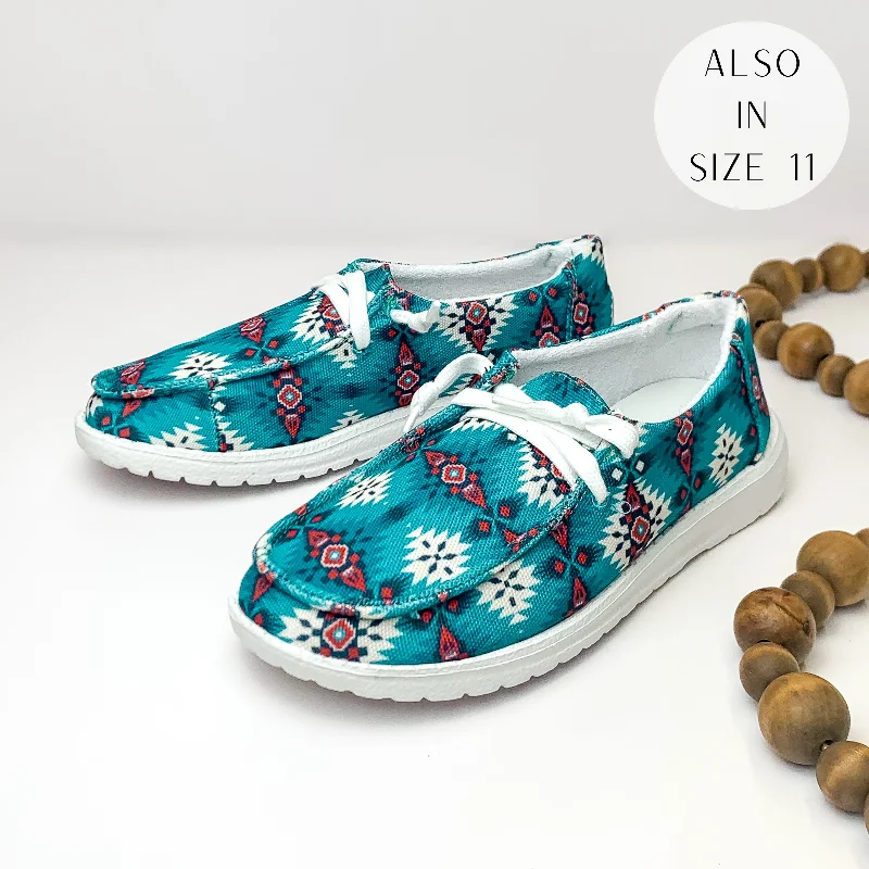 Sports Series Very G | Have To Run Slip On Loafer with Laces in Turquoise Blue Aztec Print Sports Series Very G | Have To Run Slip On Loafer with Laces in Turquoise Blue Aztec Print