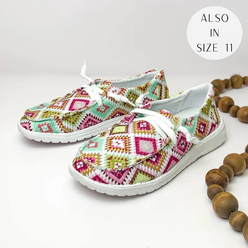 Classic Series Very G | Have To Run Slip On Loafer with Laces in Green and Pink Multi Aztec Print Classic Series Very G | Have To Run Slip On Loafer with Laces in Green and Pink Multi Aztec Print