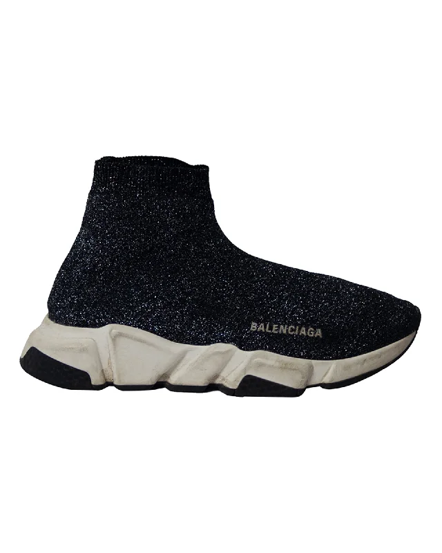 Comfortable Series Balenciaga Glitter Speed Trainers in Black Viscose