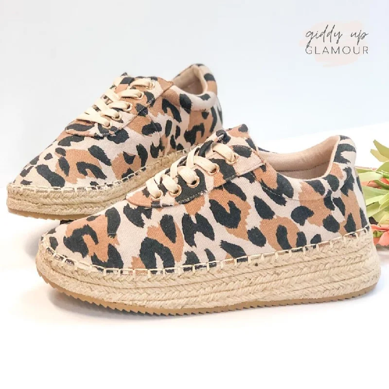 High Street Design Last Chance Size 6 | Ready to Roam Lace Up Espadrille Sneakers in Leopard High Street Design Last Chance Size 6 | Ready to Roam Lace Up Espadrille Sneakers in Leopard