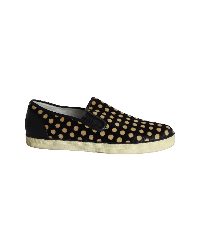 Personal Design Bottega Veneta Polka-dot Pony-style Slip-on Sneakers in Black Calfskin Leather