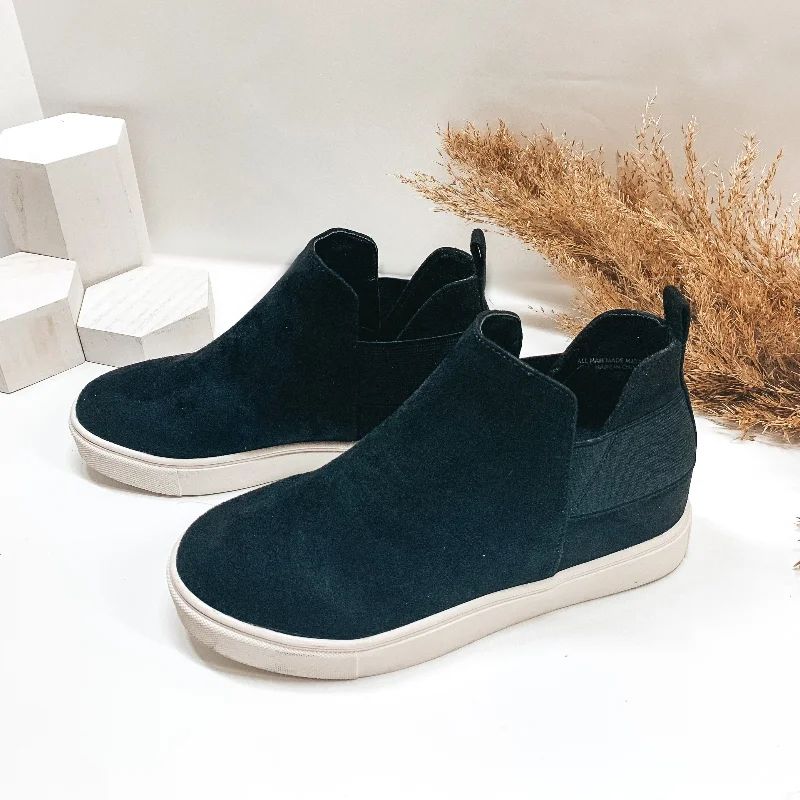 Elegant Design First Steps Suede Heeled Slip On Sneakers in Black