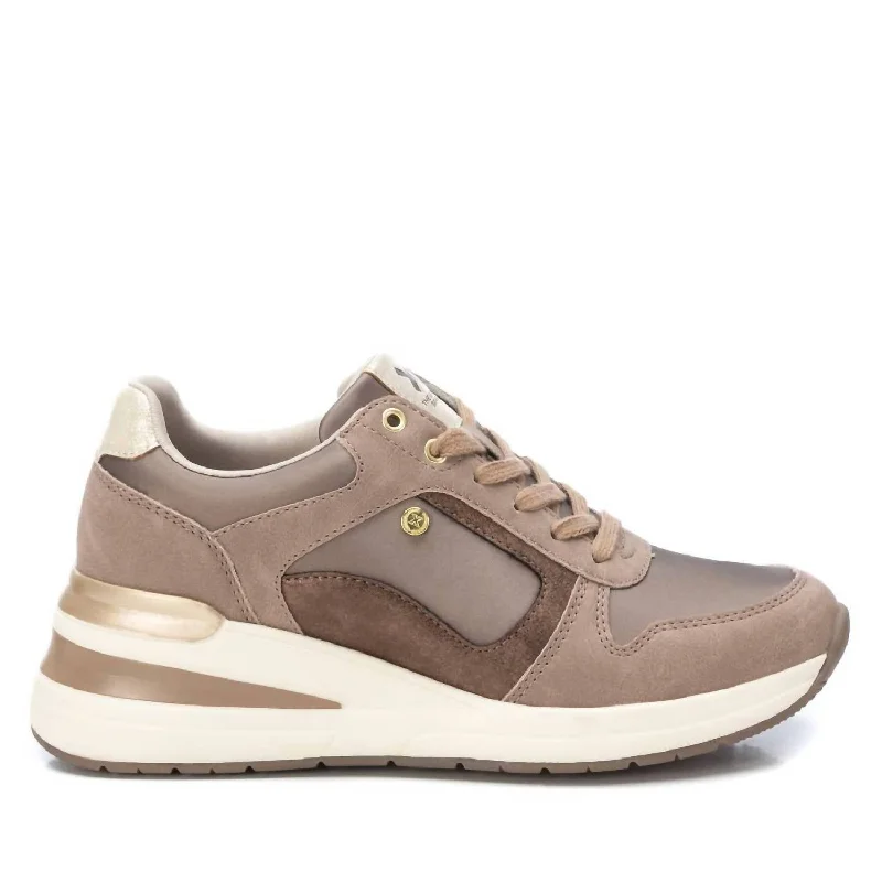 Classic Style Women's High Wedge Sneakers In Taupe