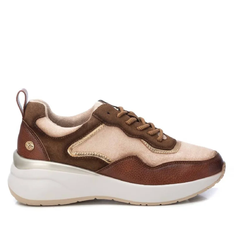 Integrated Design Women's Suede Metallic Sneakers In Camel
