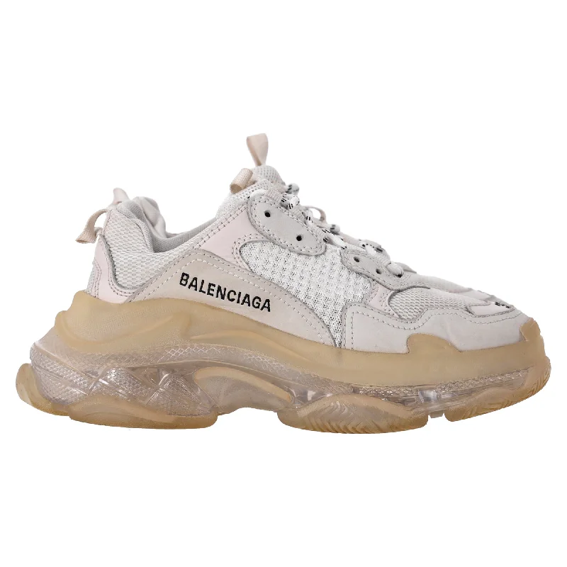 Leisure Sports Balenciaga Clear Sole Triple S Sneakers in White Polyester