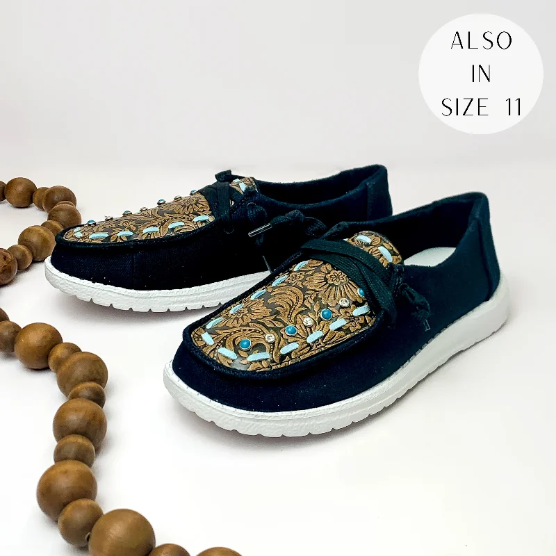 Economic Outlook Very G | Have To Run Tooled Leather Upper Slip On Loafer with Blue Stitching in Black Economic Outlook Very G | Have To Run Tooled Leather Upper Slip On Loafer with Blue Stitching in Black