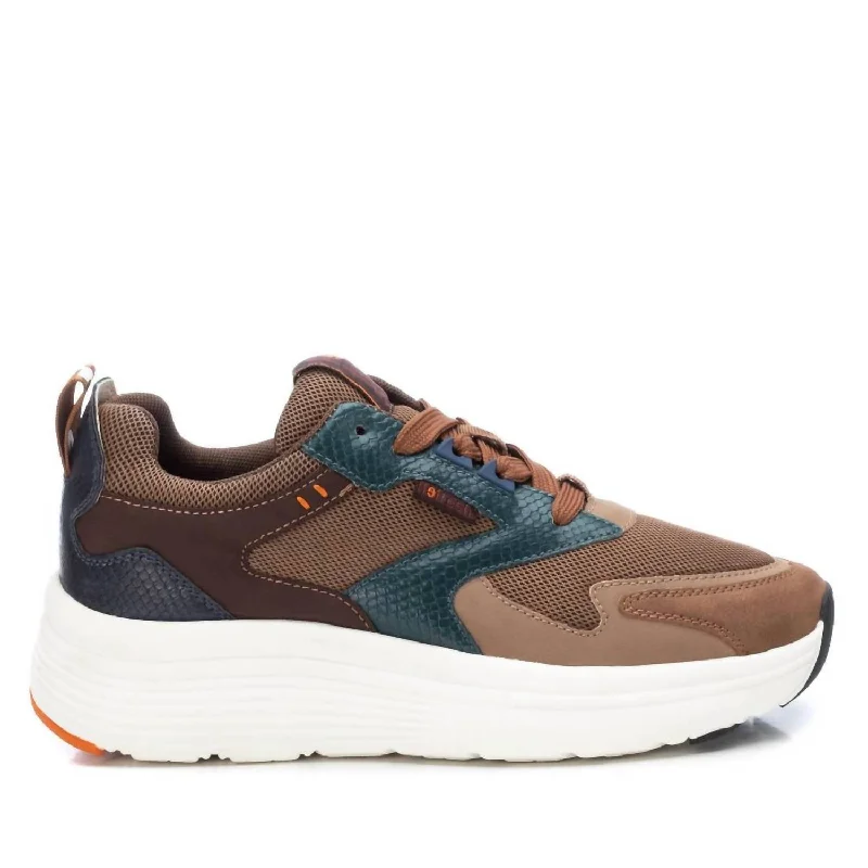 Cool Style Women's Leather Textile Sneakers In Taupe
