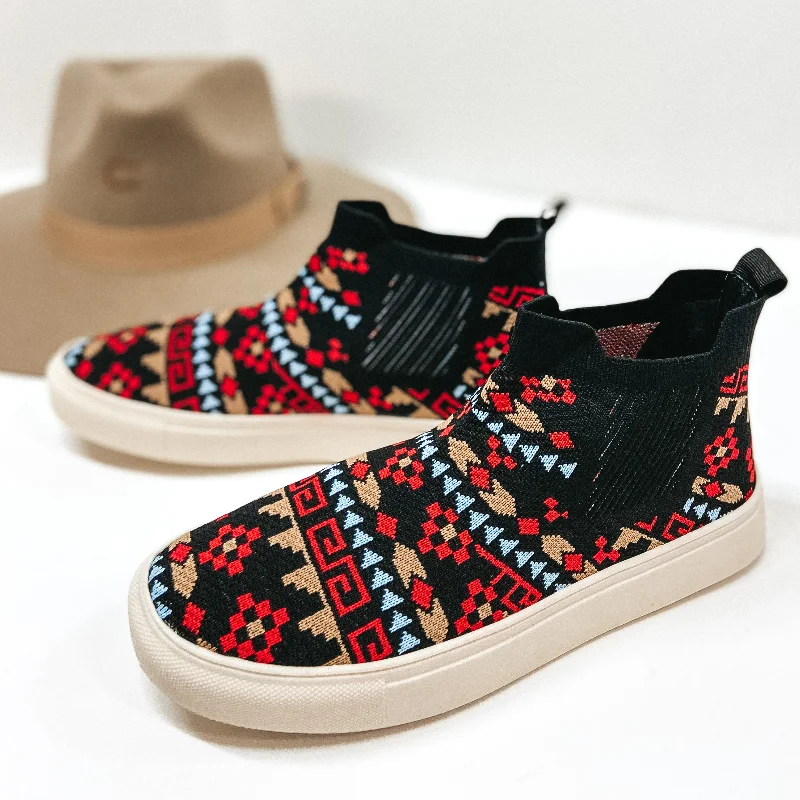 Free And Comfortable Very G | New Paths Knit Slip On High Top Sneakers in Red and Black Free And Comfortable Very G | New Paths Knit Slip On High Top Sneakers in Red and Black