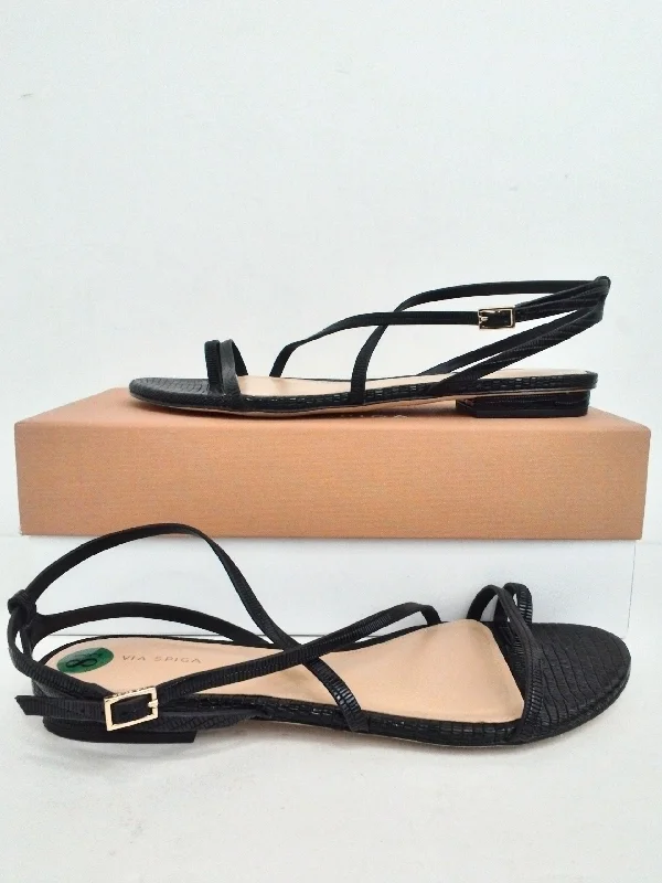 European Plan Via Spiga Women's Calandre Black Sandal Size 8.5 M