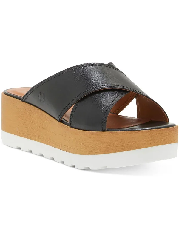 Luxury Classic VEBONY      Womens Leather Padded Insole Platform Sandals