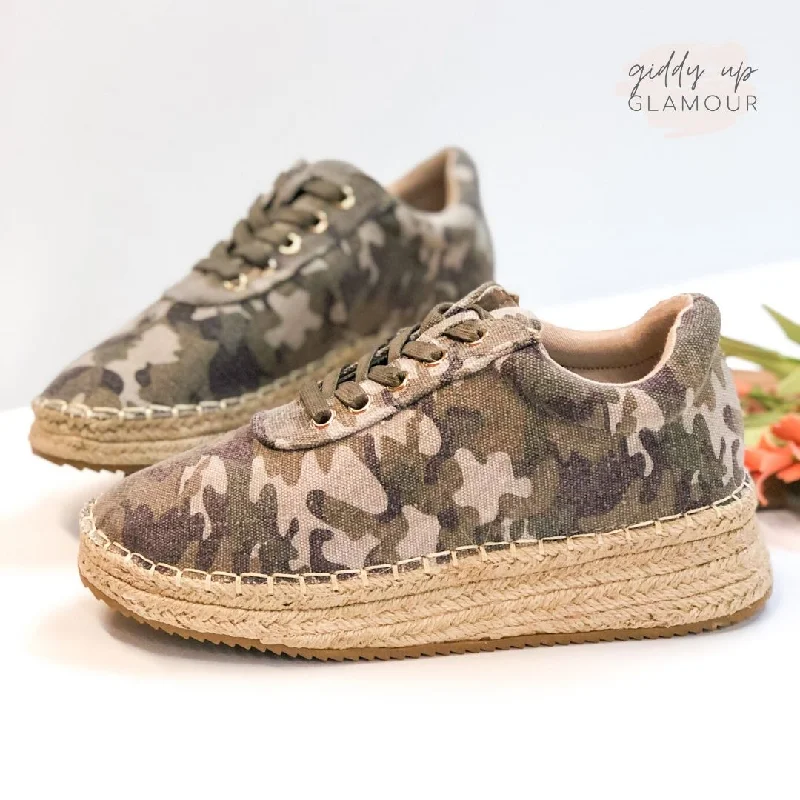 Perfect Tailoring Last Chance Size 7 | Ready to Roam Lace Up Espadrille Sneakers in Camo