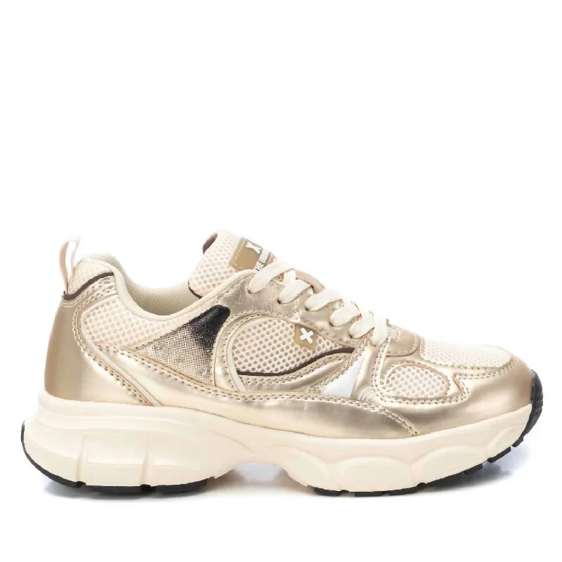 Fashionable Prints Women's Lace Closure Sneakers In Gold