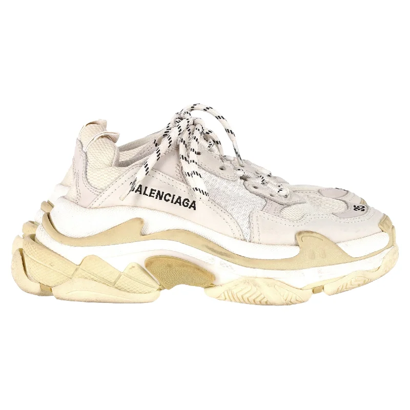 Elegant Design Balenciaga Triple S Sneakers in Cream Polyester