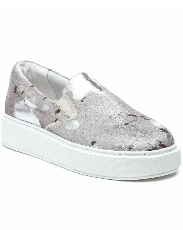 Comfortable Wear Women's Delia Pony Haircalf & Leather Sneaker In Silver/white Metallic