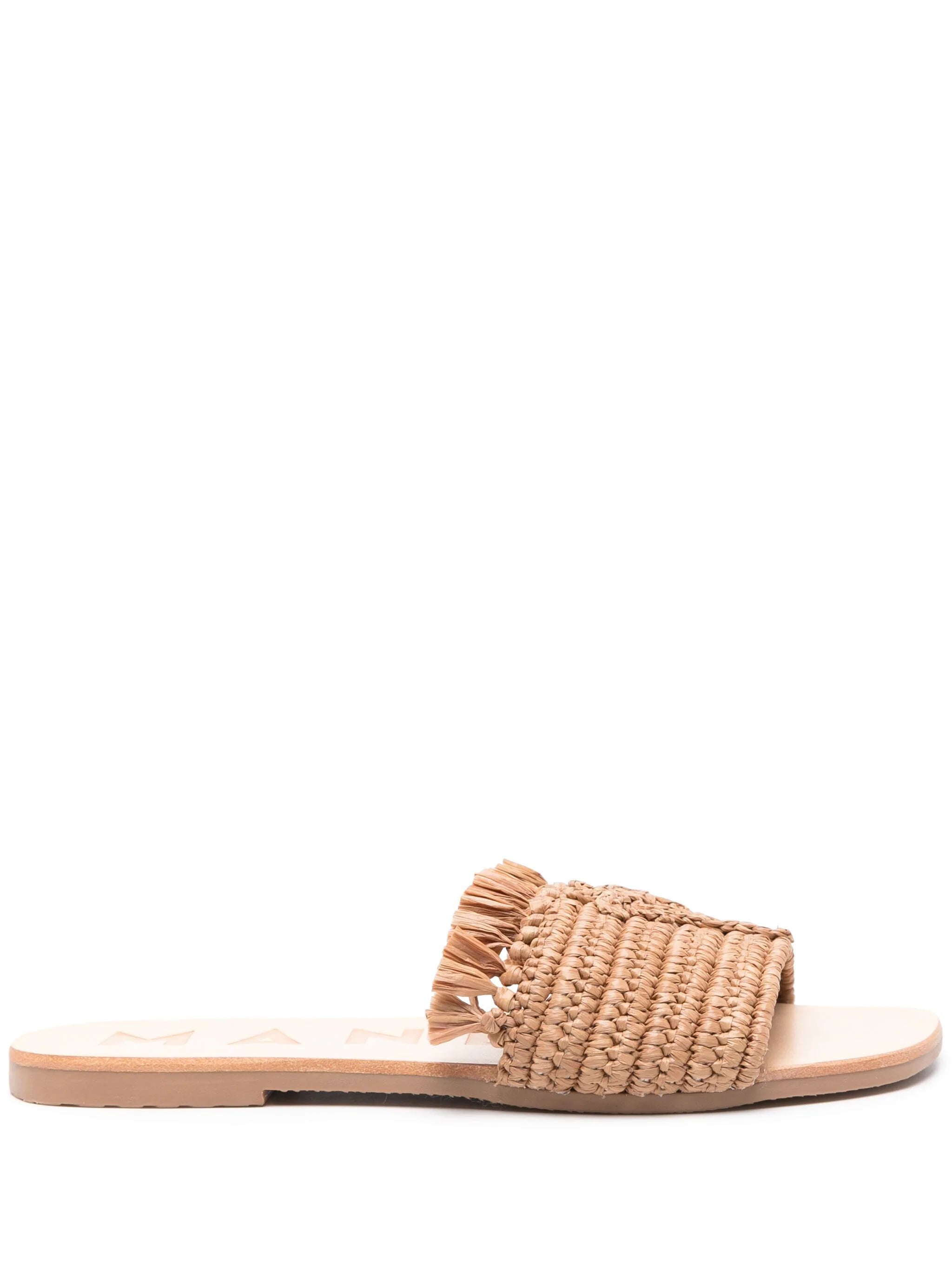 Versatile Items Leather Palm Tree Sandal Beige Raffia