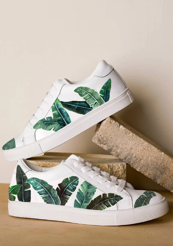 Fresh And Elegant Women's Green Palm Sneakers In White