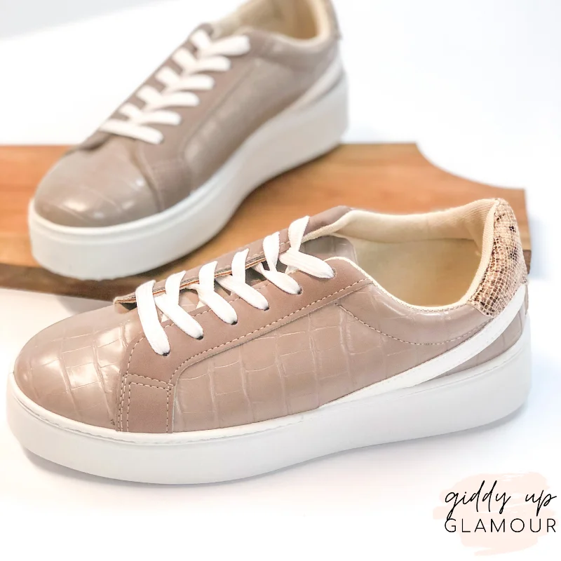 Personalized Outfit Last Chance Size 6 | Can't Stay Away Crocodile Sneakers with Snakeskin Heel Patch in Grey Personalized Outfit Last Chance Size 6 | Can't Stay Away Crocodile Sneakers with Snakeskin Heel Patch in Grey