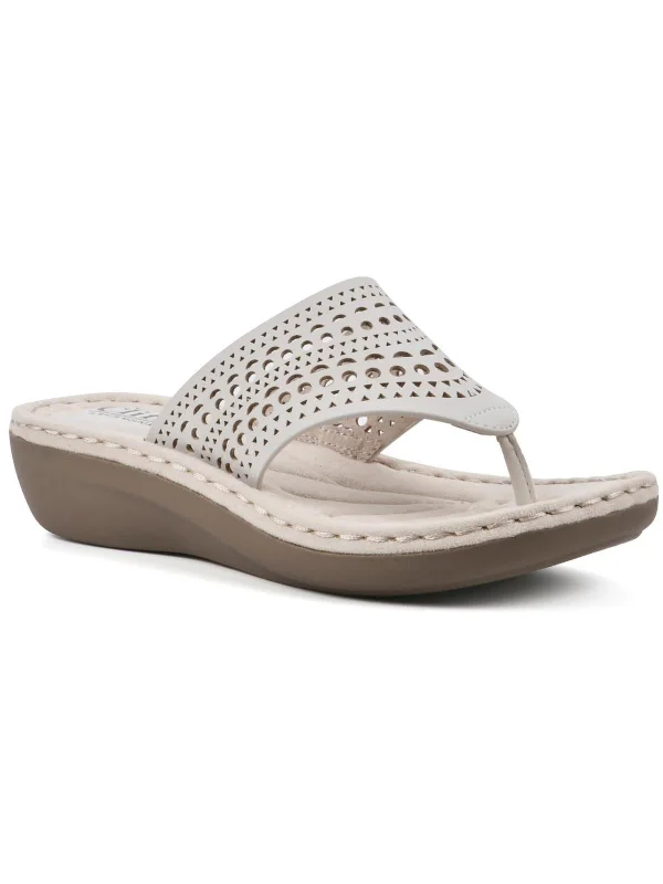 Sports Series Compact Womens Faux Leather Wedge Slide Sandals