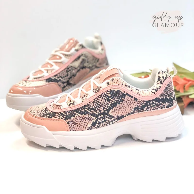 Youthful Vitality Last Chance Size 6 | Bad Blood Chunky Lace Up Sneakers in Blush Snake Youthful Vitality Last Chance Size 6 | Bad Blood Chunky Lace Up Sneakers in Blush Snake