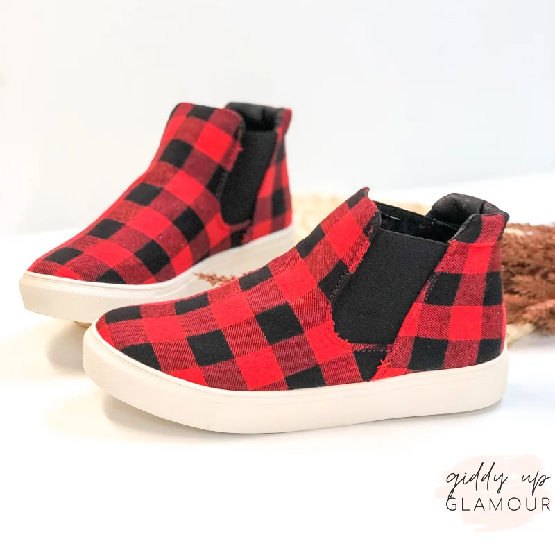 Classic Color Very G | Downtown Stroll High Top Slip On Buffalo Plaid Sneakers in Red