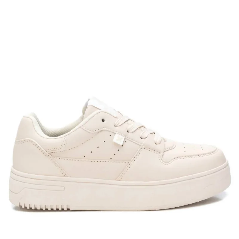 Lace Design Women's Lace-Up Sneakers In Beige