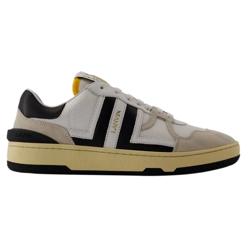 Breathable Design Clay Low Top Sneakers - Lanvin - Leather - White/Black