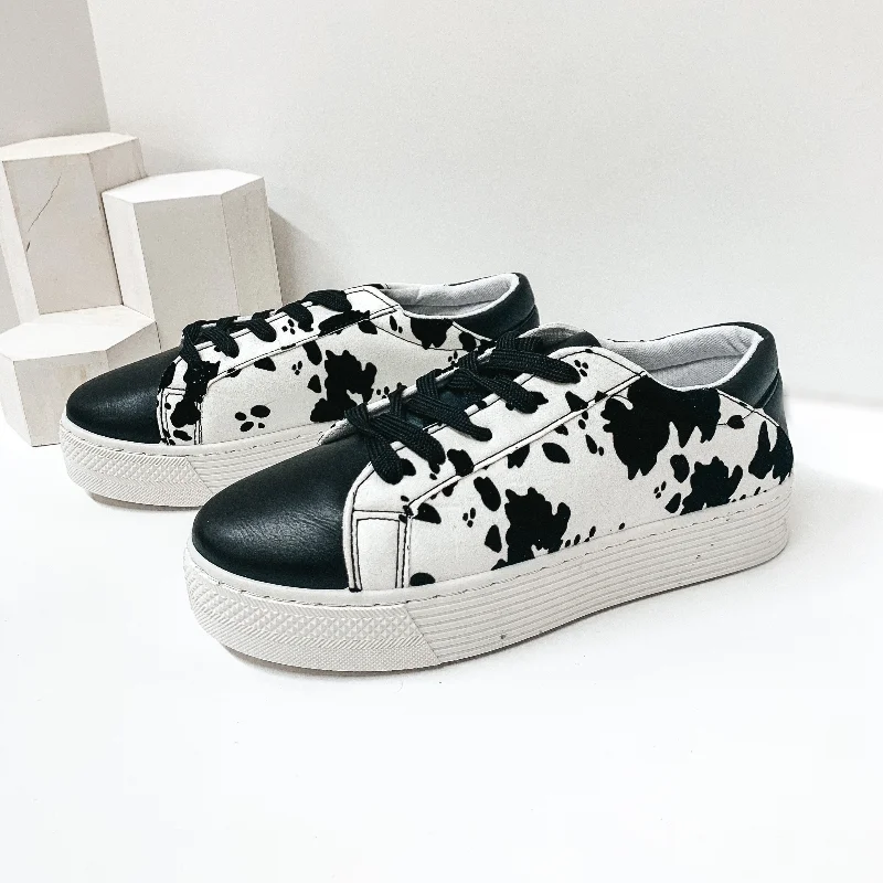 Personalized Wear Casually Chic Lace Up Platform Sneakers in Cow Print