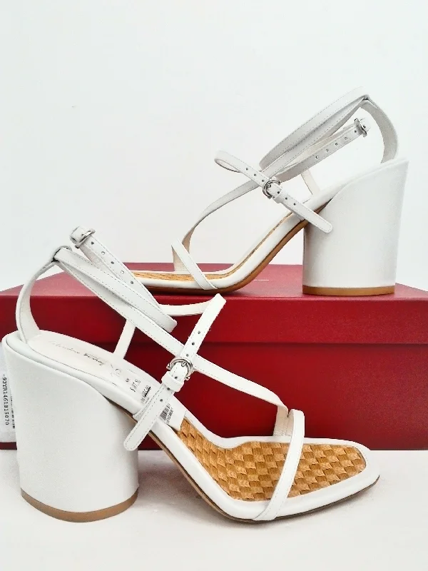 Fashionable And Fashionable Salvatore Ferragamo Women's Egadi White Heeled Sandal Size 7.5