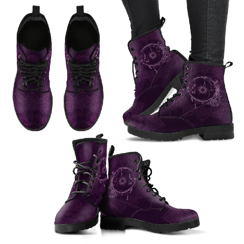 Fashion Must-have Sun And Moon Mandala Purple Boots