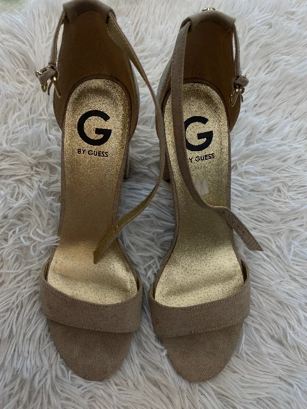 Noble And Elegant Tan Shoes Heels Block G By Guess, Size 8.5