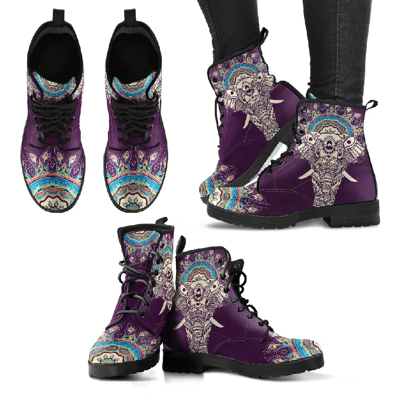 Printed Patterns Elephant Mandala Women's Leather Boots