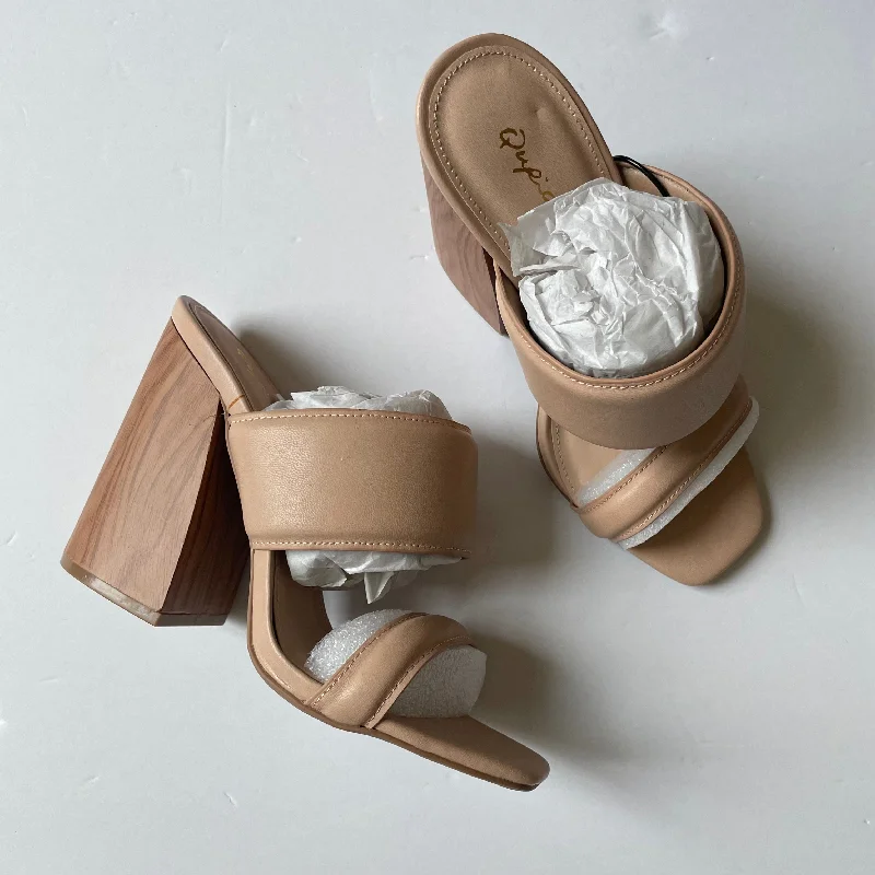 Cute Design Tan Shoes Heels Block Qupid, Size 9