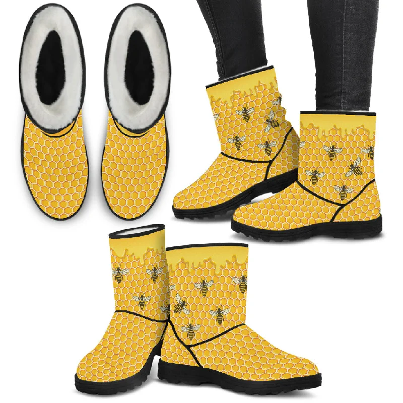 Personalized Wear HONEYCOMB BEE FUR BOOTS FOR WOMEN - FREE SHIPPING WORLDWIDE