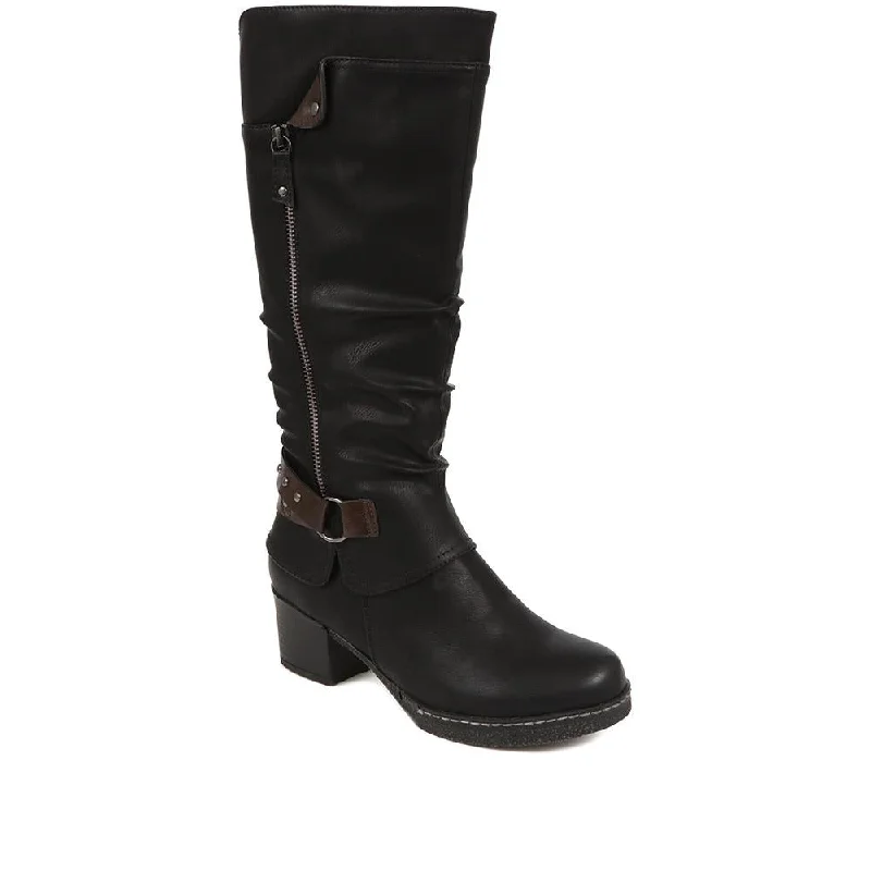 Classic Style Block-Heeled Long Boots - WOIL38051 / 324 748