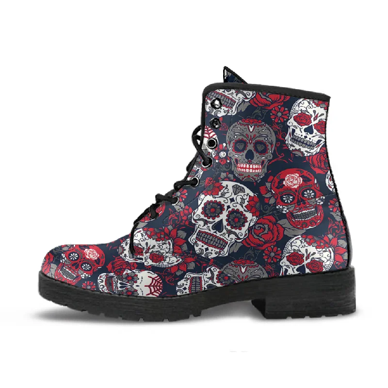 Exquisite Details Sugar Skull - Vegan Leather Boots
