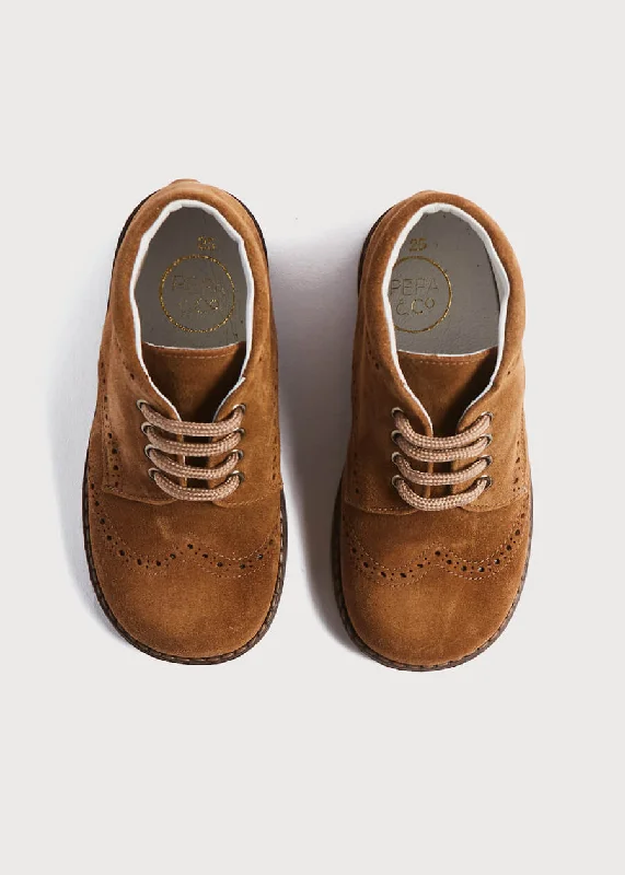 High-end Fashion Suede Lace-Up Brogue Boots in Brown (24-30EU)
