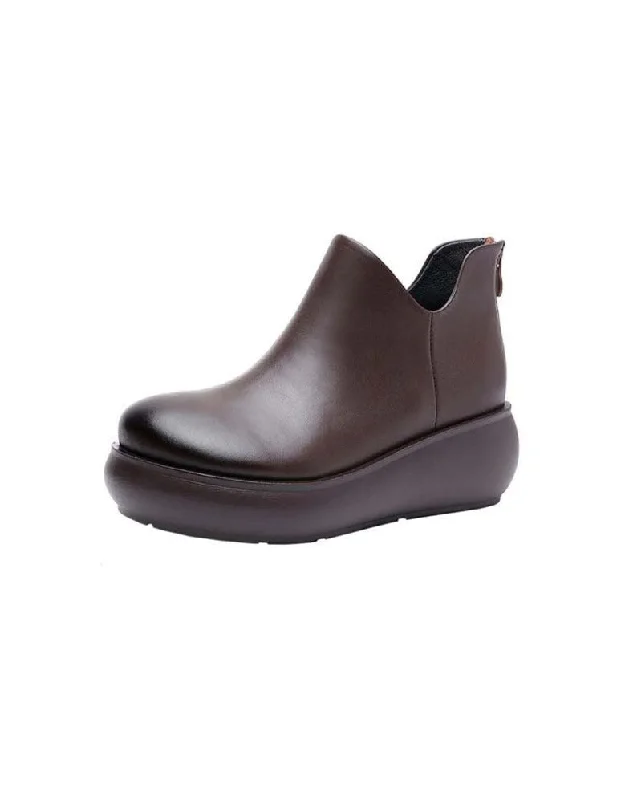 Fashion Selection Spring Autumn Anti-slip Leather Retro Wedge Boots