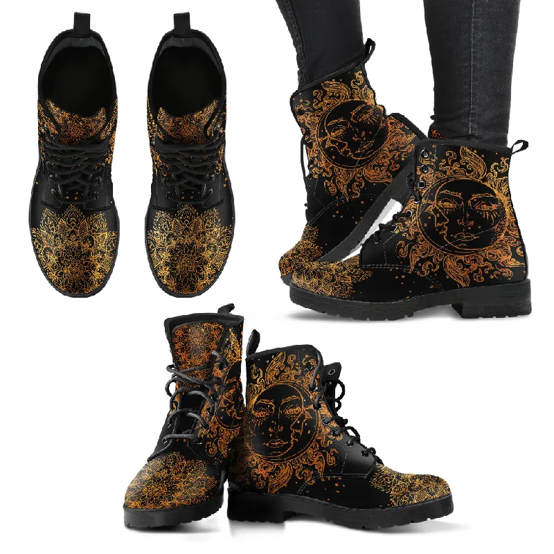 Fashion Design Rusty Gold Sun and Moon Handcrafted Boots
