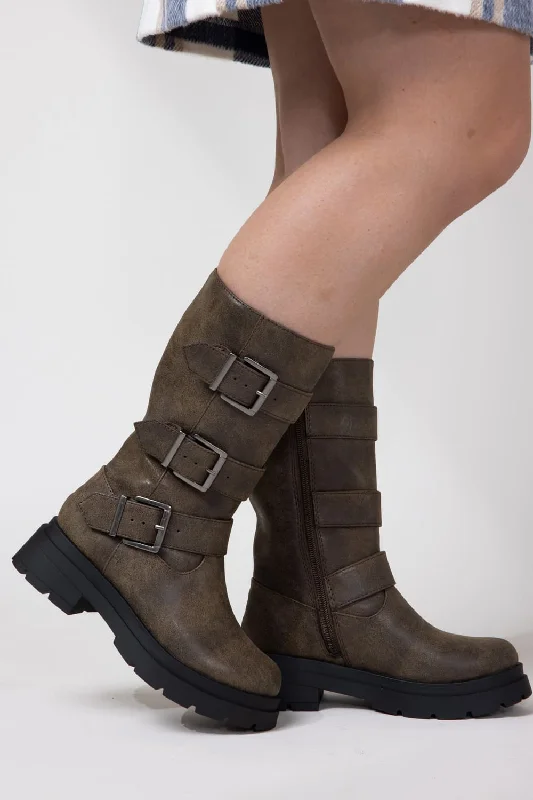 Classic Color Soda Warford Three Buckled Belt Boots for Women in Brown | WARFORD-S BROWN