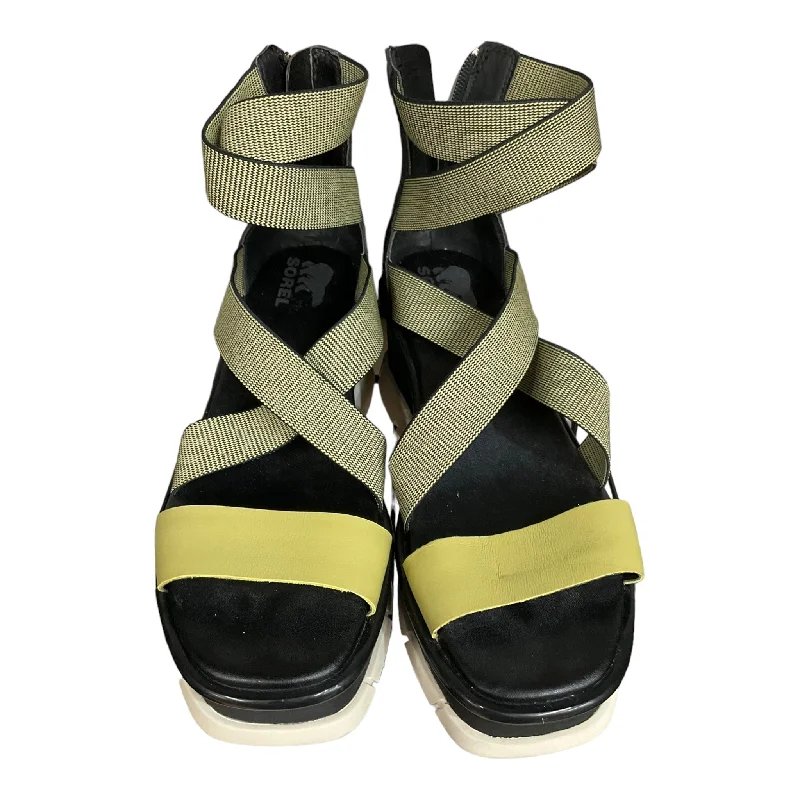 Lace Design Green Shoes Heels Block Sorel, Size 8.5