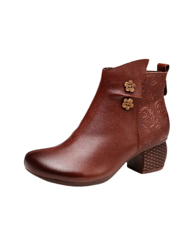 Sports And Leisure Irregular Embossed Retro Chunky Heel Boots