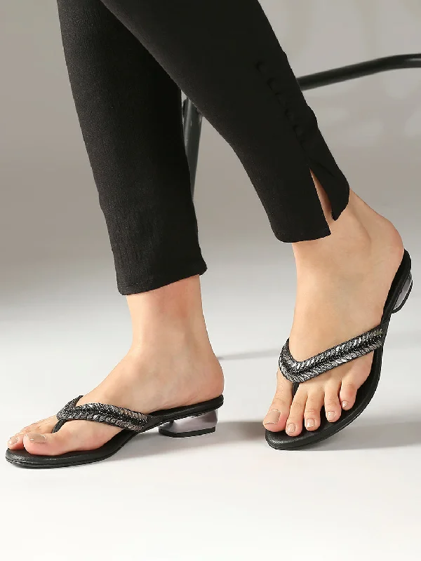 Goddess Outfit Women Black Embellished Block Heels